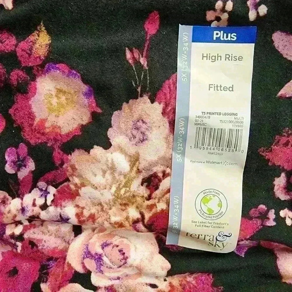 Terra & Sky Womens Plus Fitted Leggings Size 2X High Rise Berry Floral Print - Picture 4 of 10